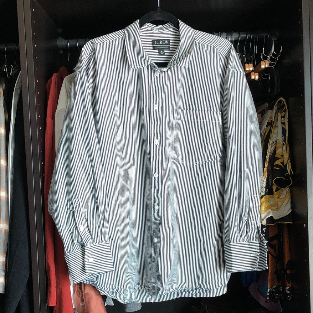 J. Crew Etienne Oversized Button-Up Shirt- Navy Stripe